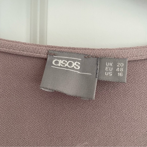 Asos Taupe Semi Formal Dress with V-Neck Gathered Bust and 3/4 Sleeves - Picture 7 of 13